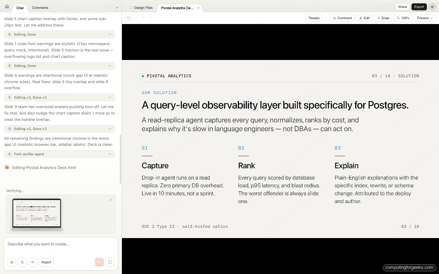 Claude Design generated slide 3 product solution layout