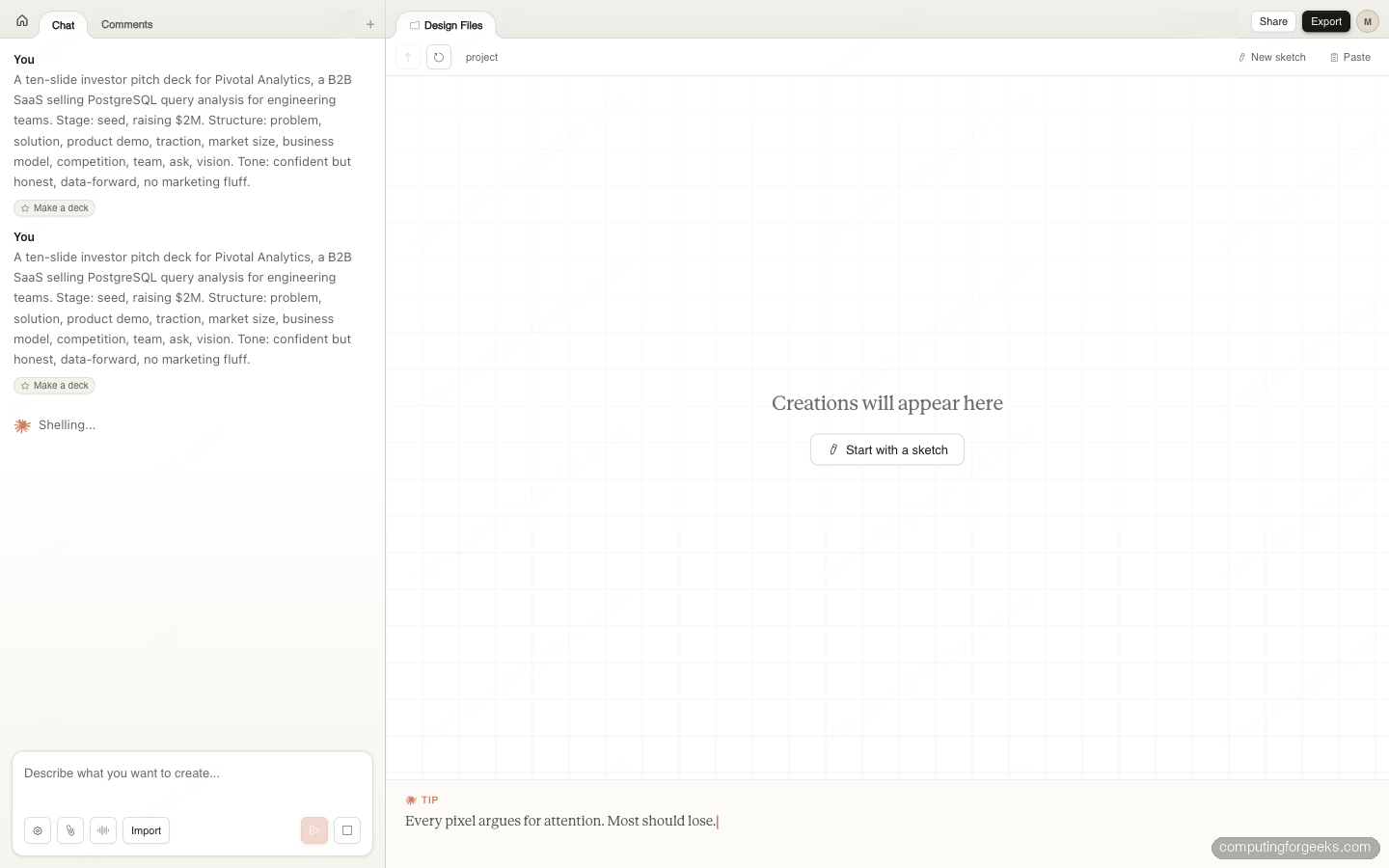 Claude Design generating slide deck with Opus 4.7