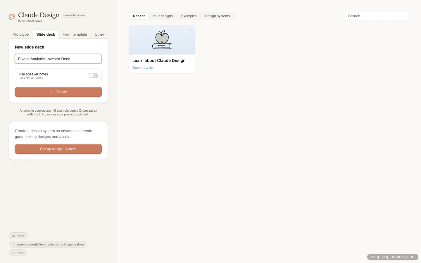 Claude Design Slide deck project configuration