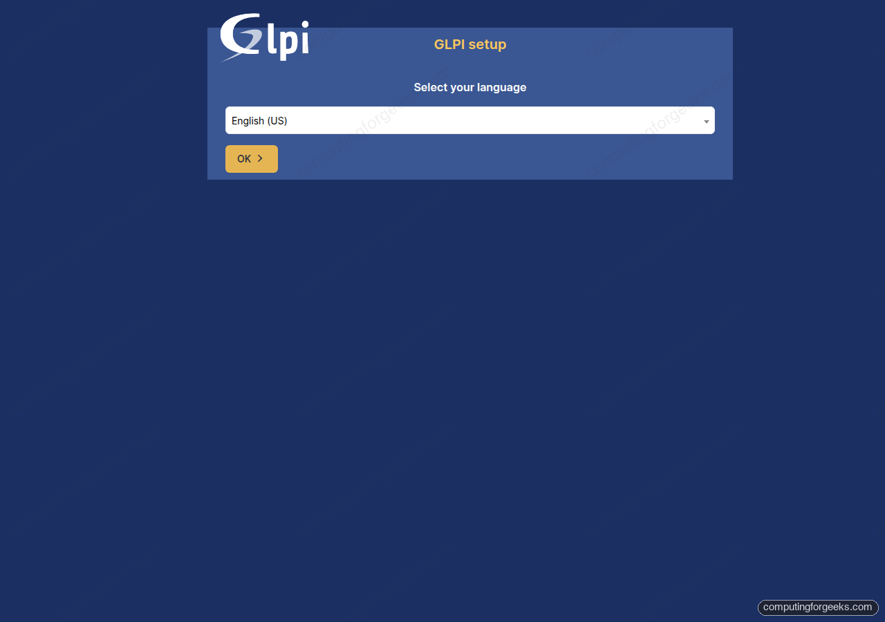 GLPI install wizard language selection on Ubuntu 24.04