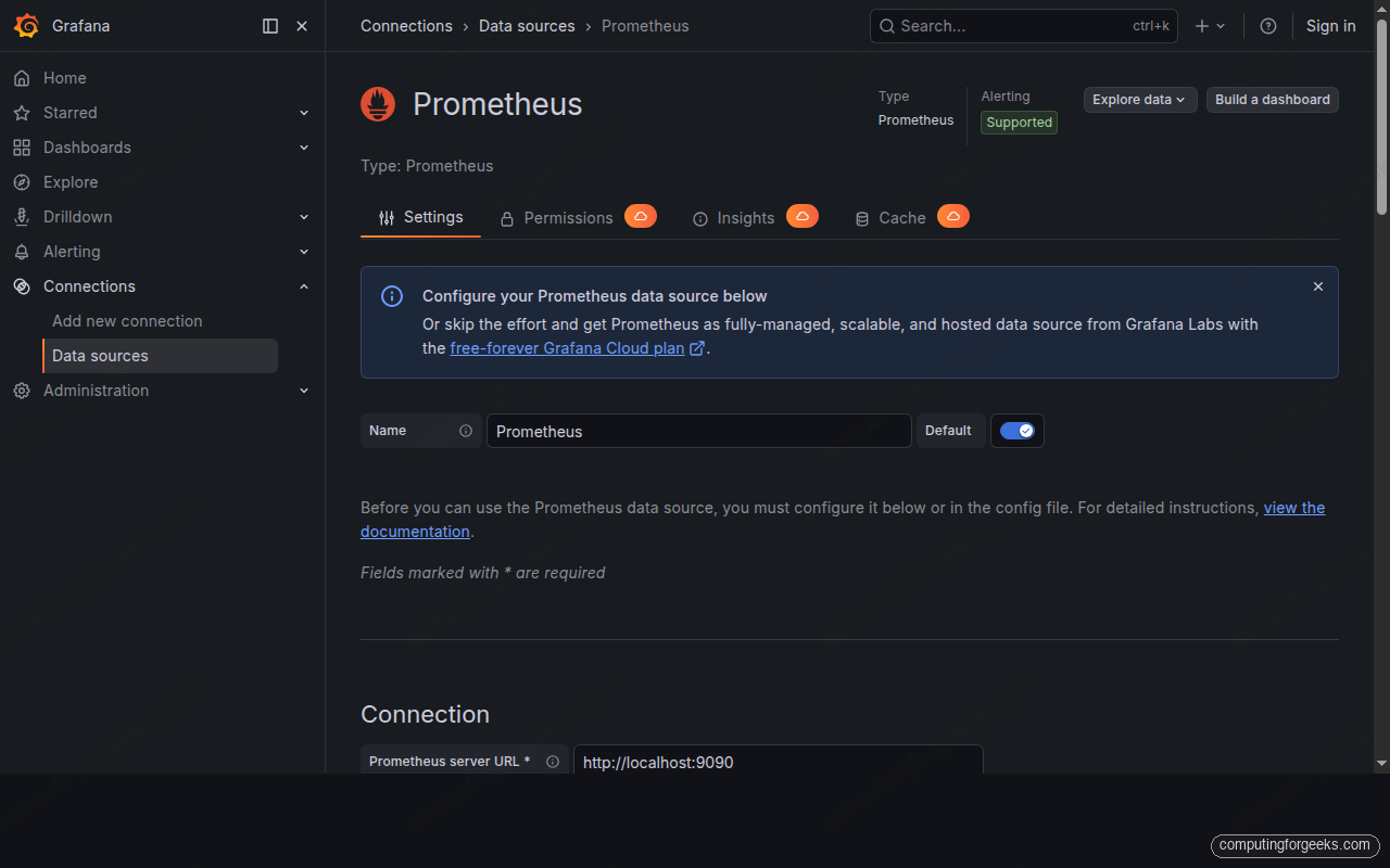 Install Grafana on Ubuntu 26.04 LTS 4 Configuring Prometheus as Grafana data source on Ubuntu 26.04