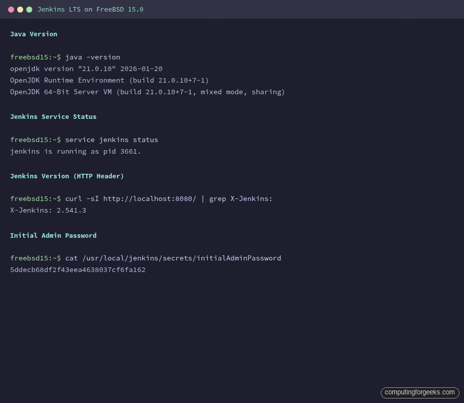 Jenkins version status and admin password on FreeBSD 15