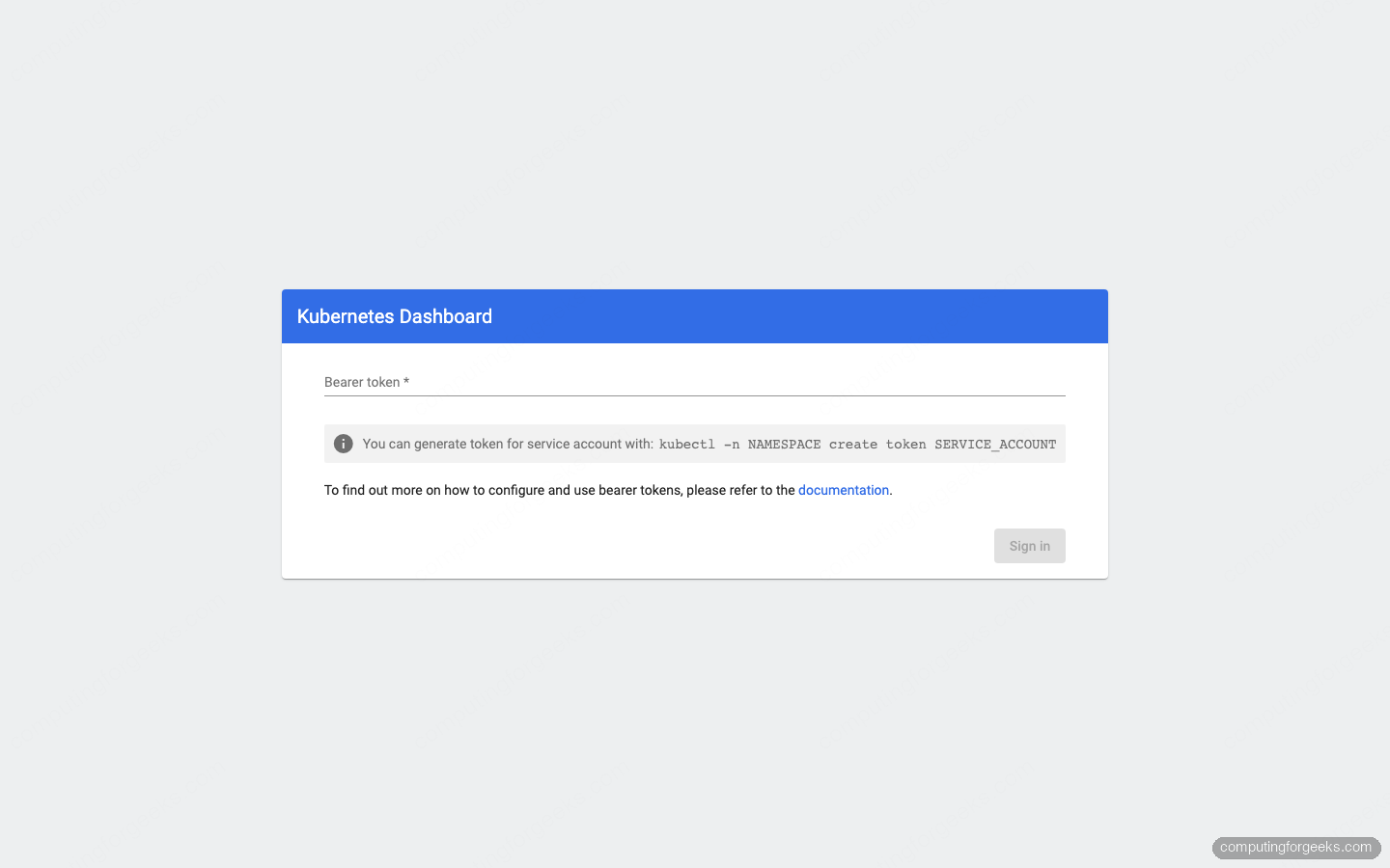 Kubernetes Dashboard v7.14.0 login page served by Kong gateway on NodePort 30443