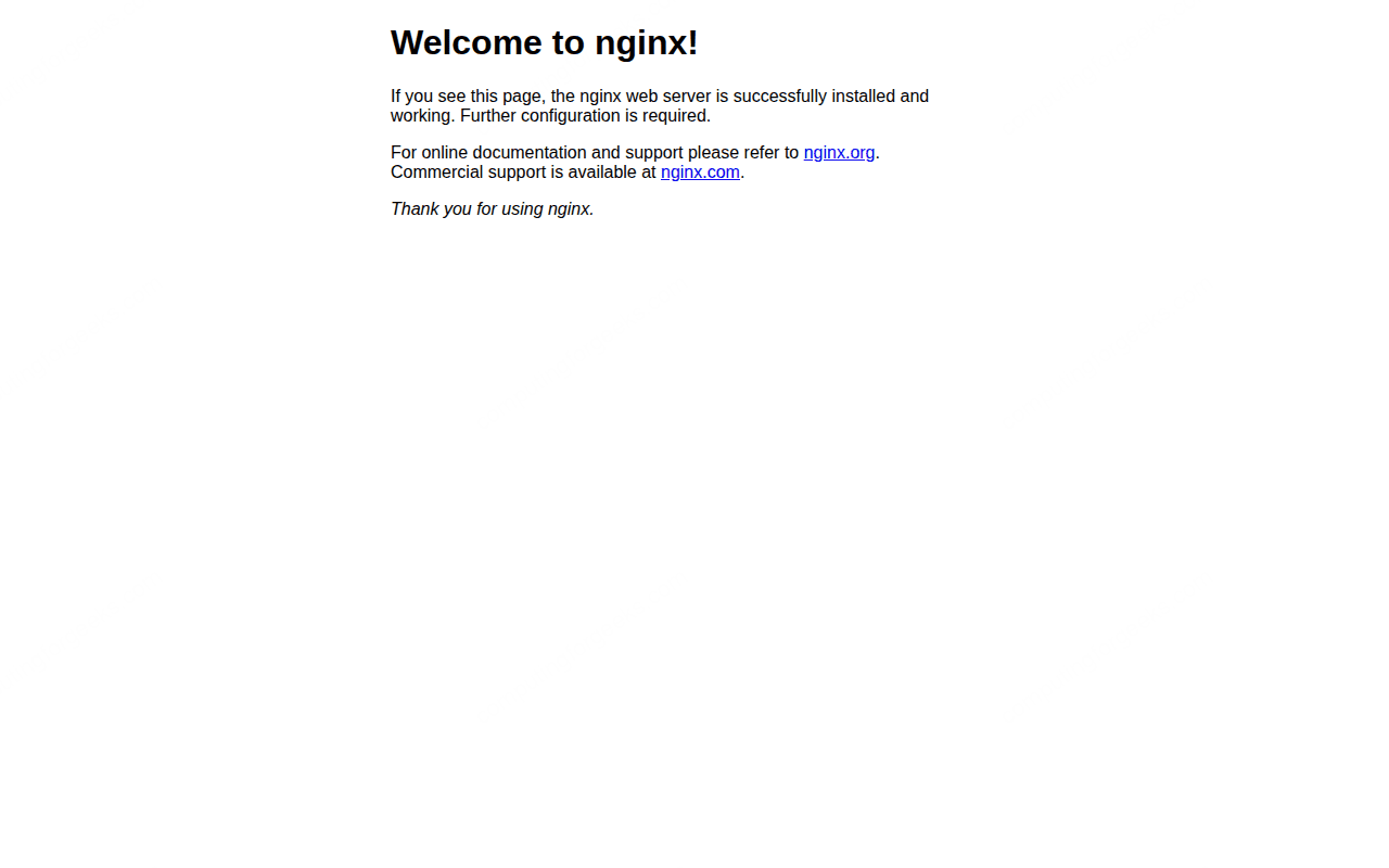 Nginx default welcome page on Ubuntu 26.04