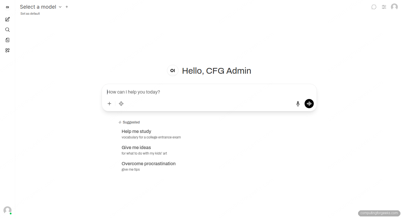 Open WebUI chat interface running on Ubuntu 26.04 LTS