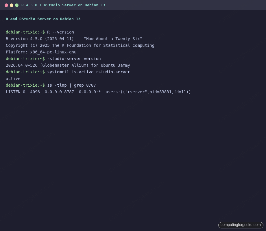 R and RStudio Server version check on Debian 13
