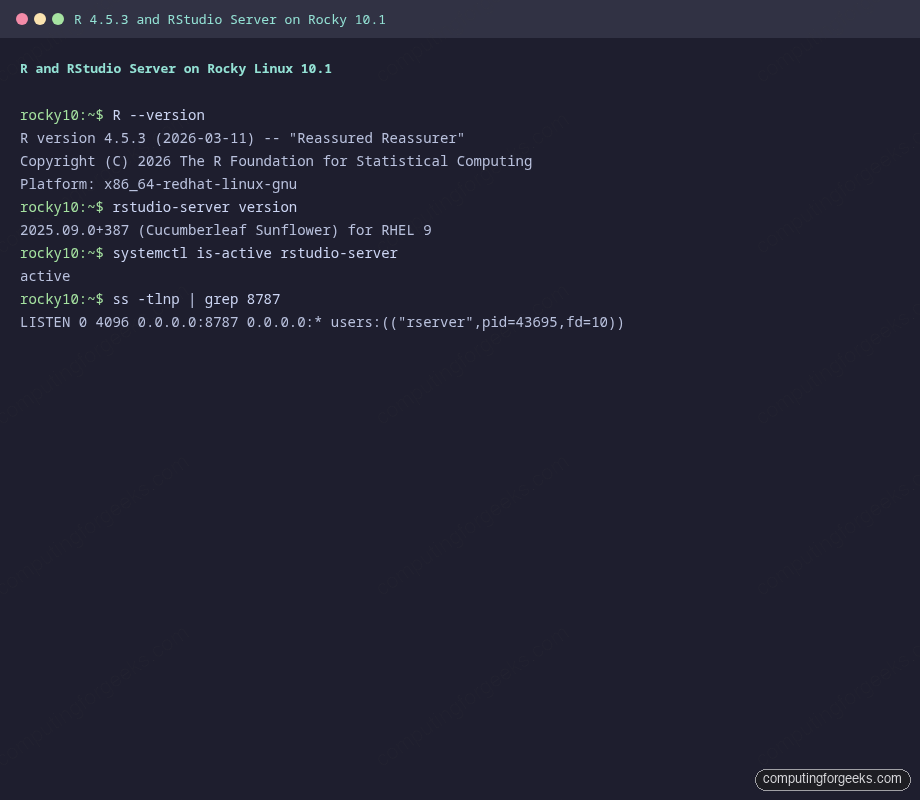 R 4.5 and RStudio Server running on Rocky Linux 10