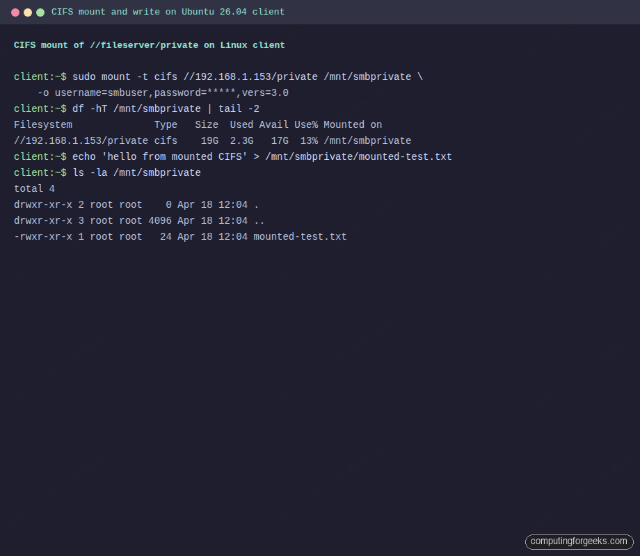 CIFS mount of Samba private share from Ubuntu 26.04 client