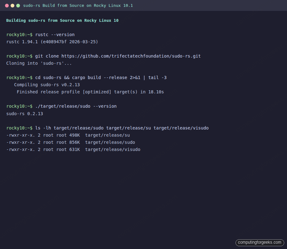 Building sudo-rs from source with Cargo on Rocky Linux 10.1 with SELinux enforcing