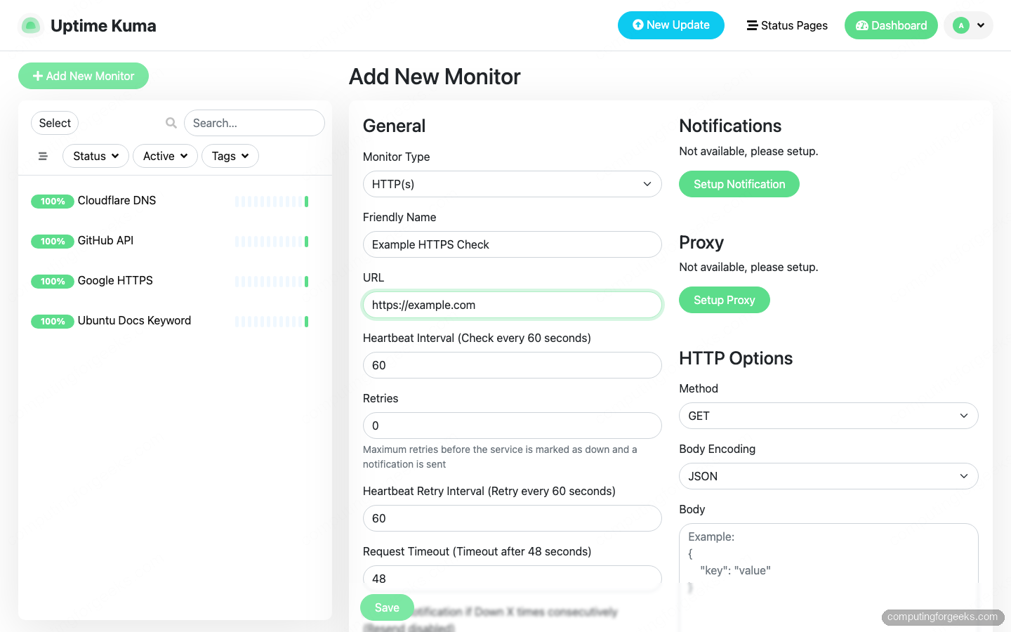 How To Install Uptime Kuma on Ubuntu 26.04 LTS 2 Uptime Kuma Add New Monitor form on Ubuntu 26.04