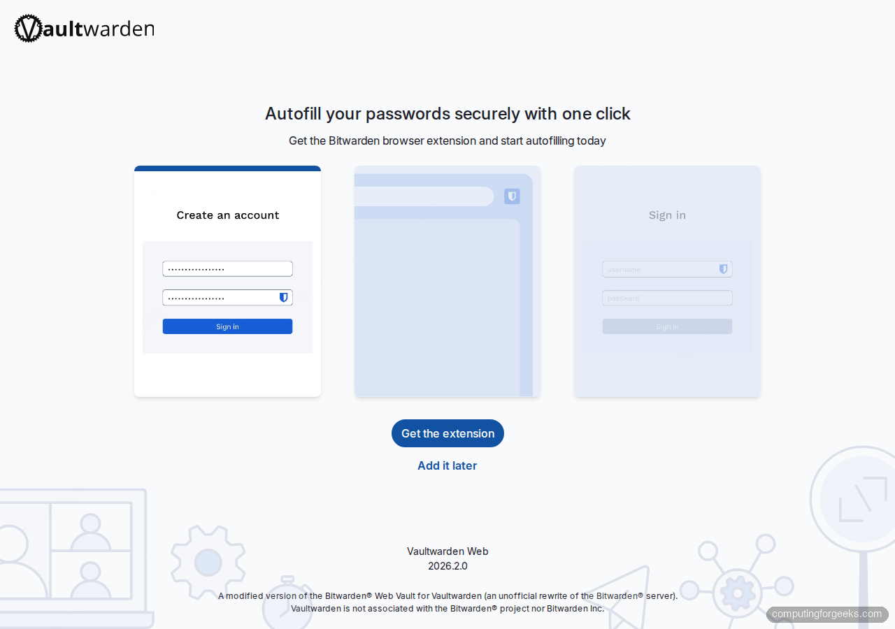 Vaultwarden post-login browser extension prompt over HTTPS
