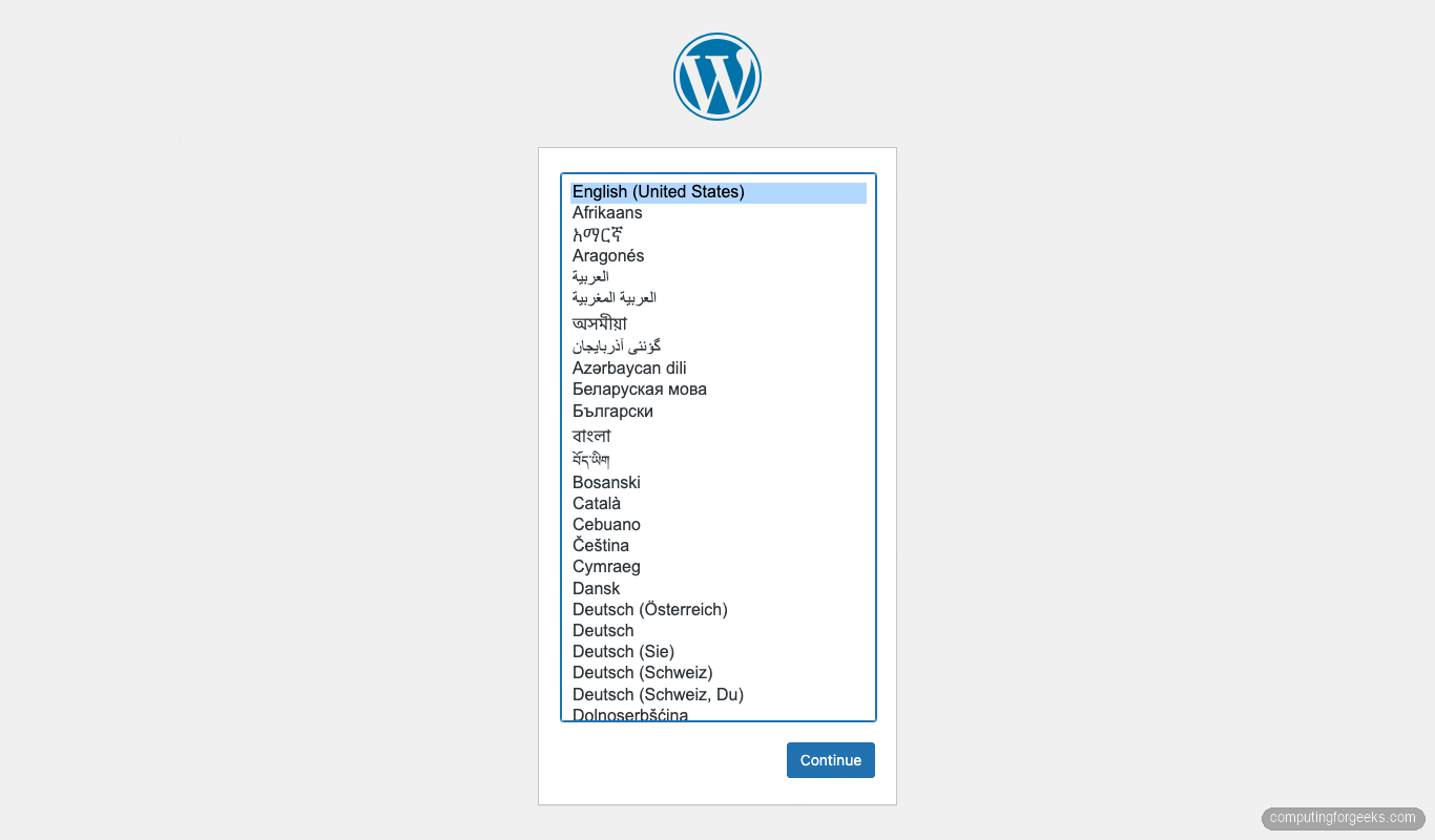 WordPress 6.9.4 installer language selection on Ubuntu 26.04