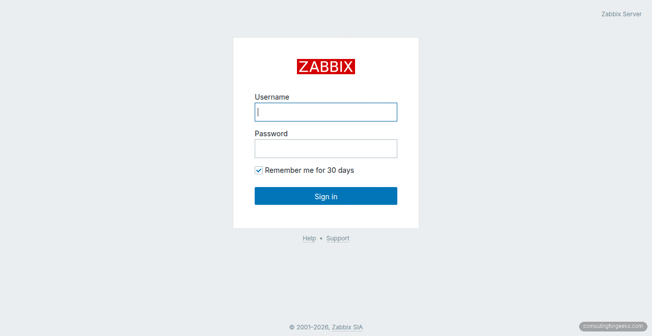 Install Zabbix 8.0 on Ubuntu 26.04 LTS 2 Zabbix 8.0 login page on Ubuntu 26.04 LTS