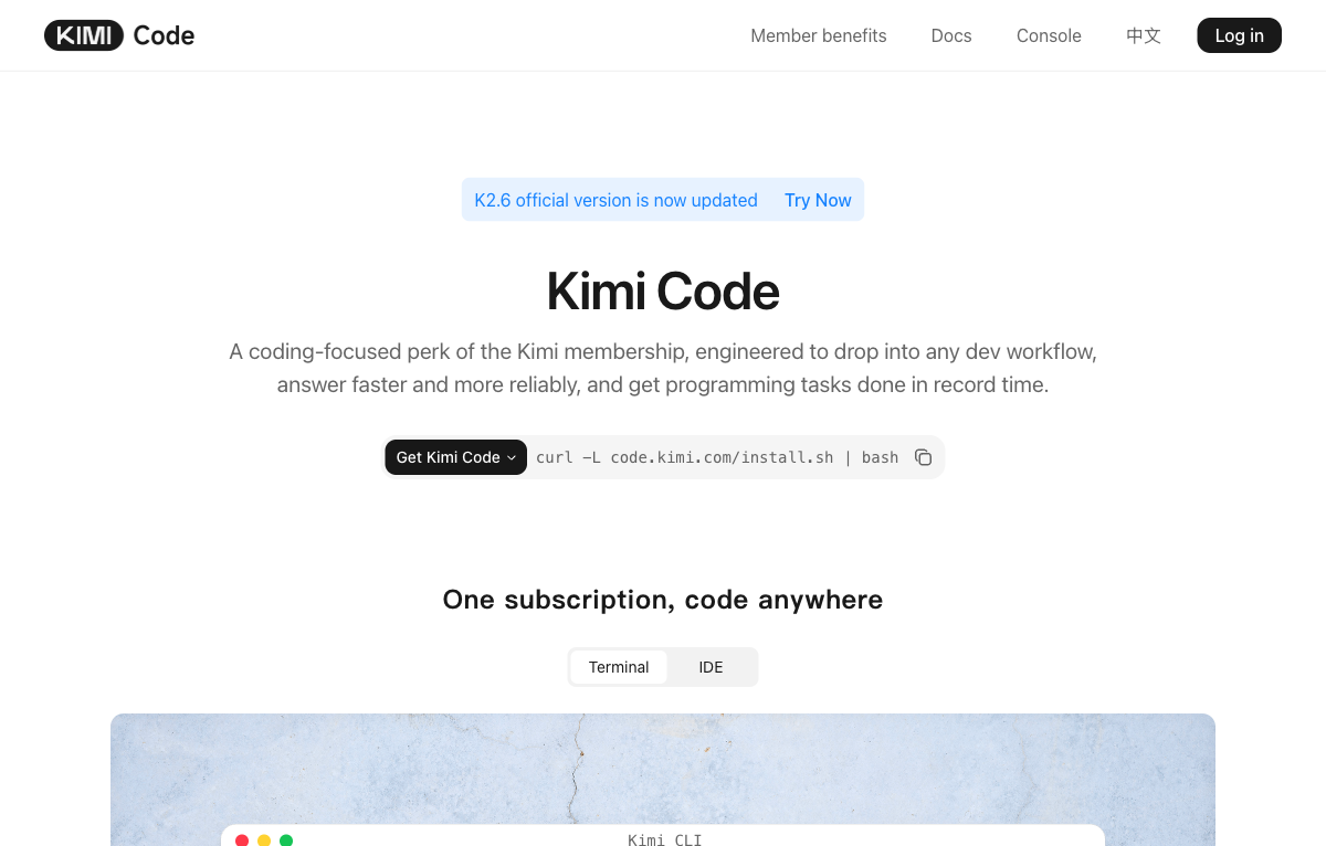 Kimi Code product page