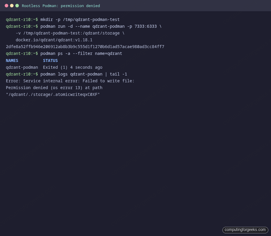 Rootless Podman permission denied when missing user namespace flag