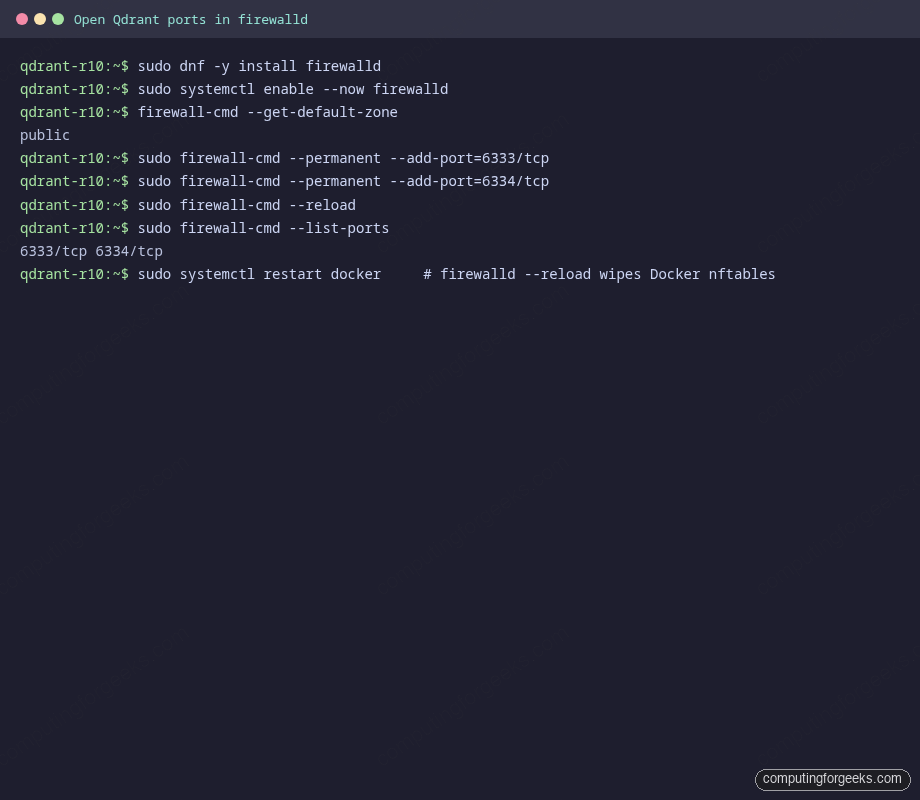 Open Qdrant REST and gRPC ports in firewalld on Rocky 10