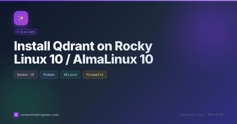 Install Qdrant on Rocky Linux 10 featured image showing Docker Podman SELinux firewalld