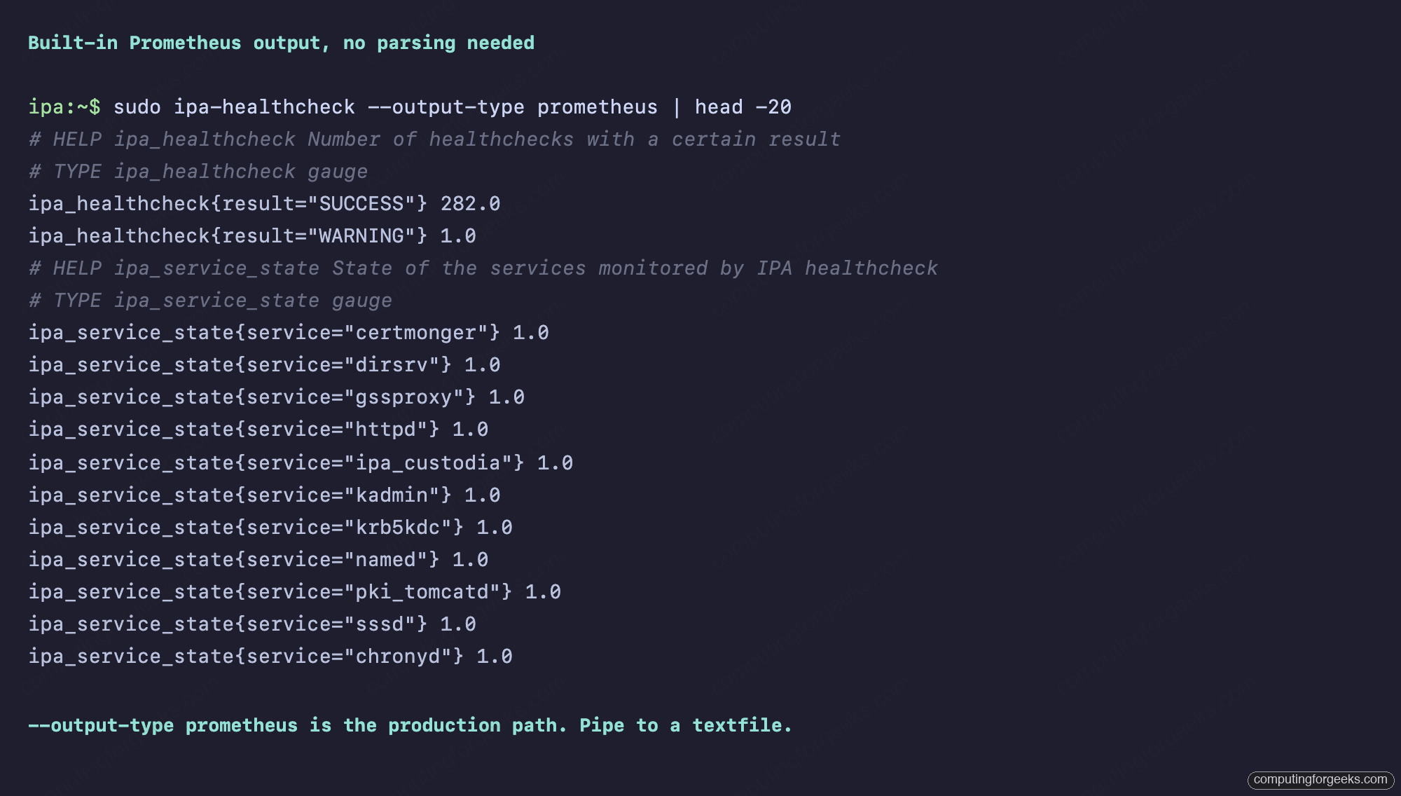 ipa-healthcheck built-in prometheus output type with ipa_service_state metrics