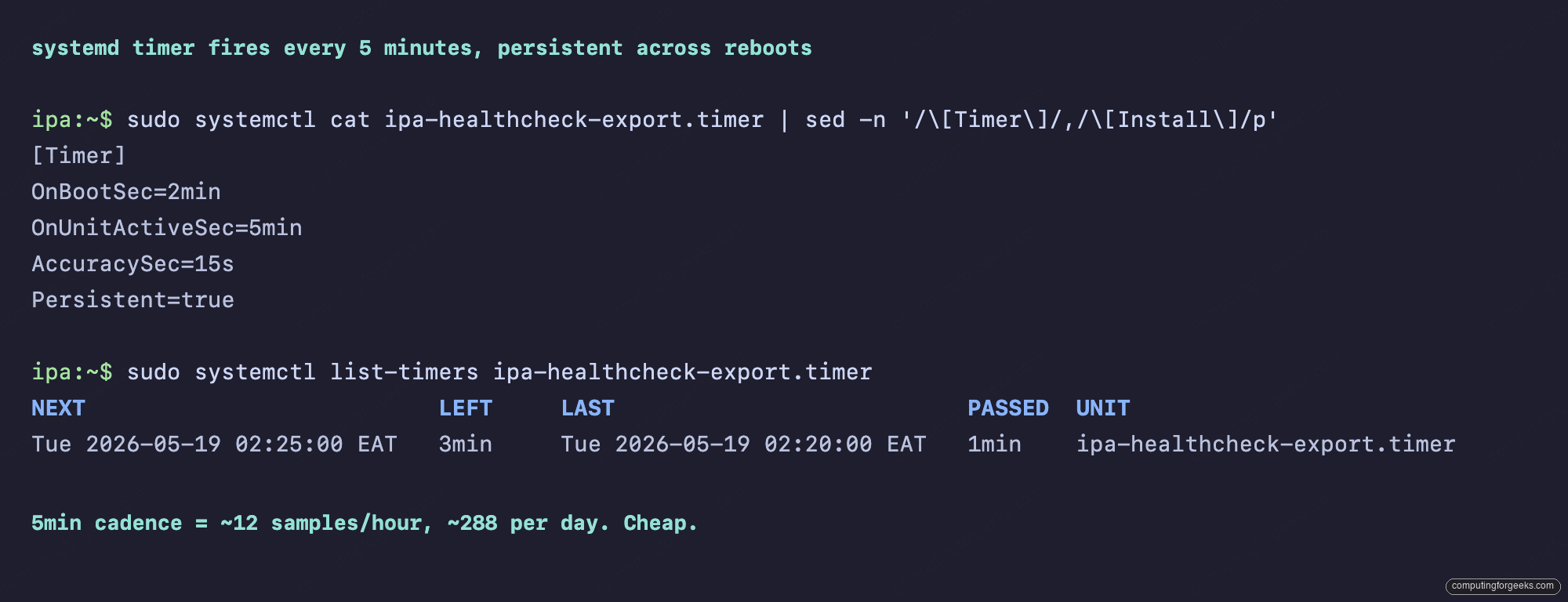 systemd list-timers showing ipa-healthcheck-export firing every 5 minutes