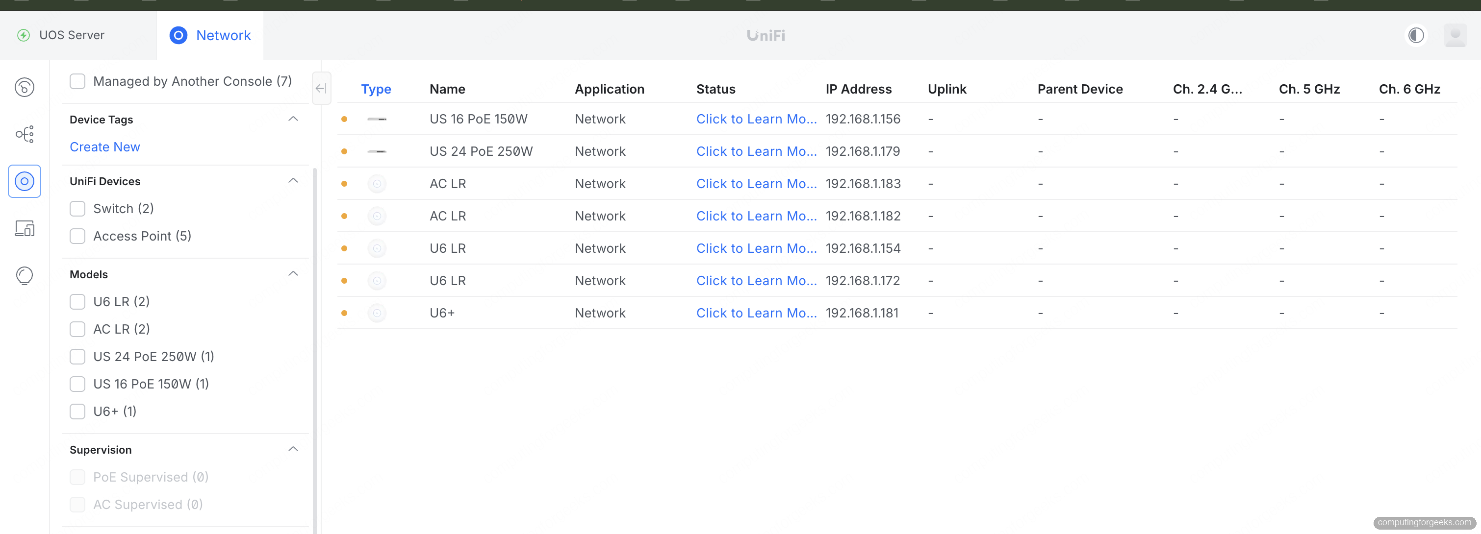 UniFi devices managed by another console waiting to re-adopt on UniFi OS Server
