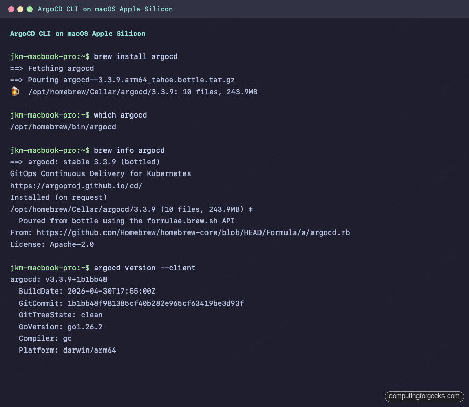 argocd version client output on macOS Apple Silicon after brew install argocd