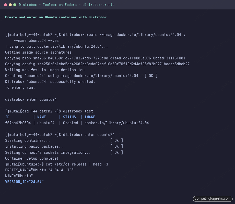 distrobox-create and enter Ubuntu 24.04 container on Fedora