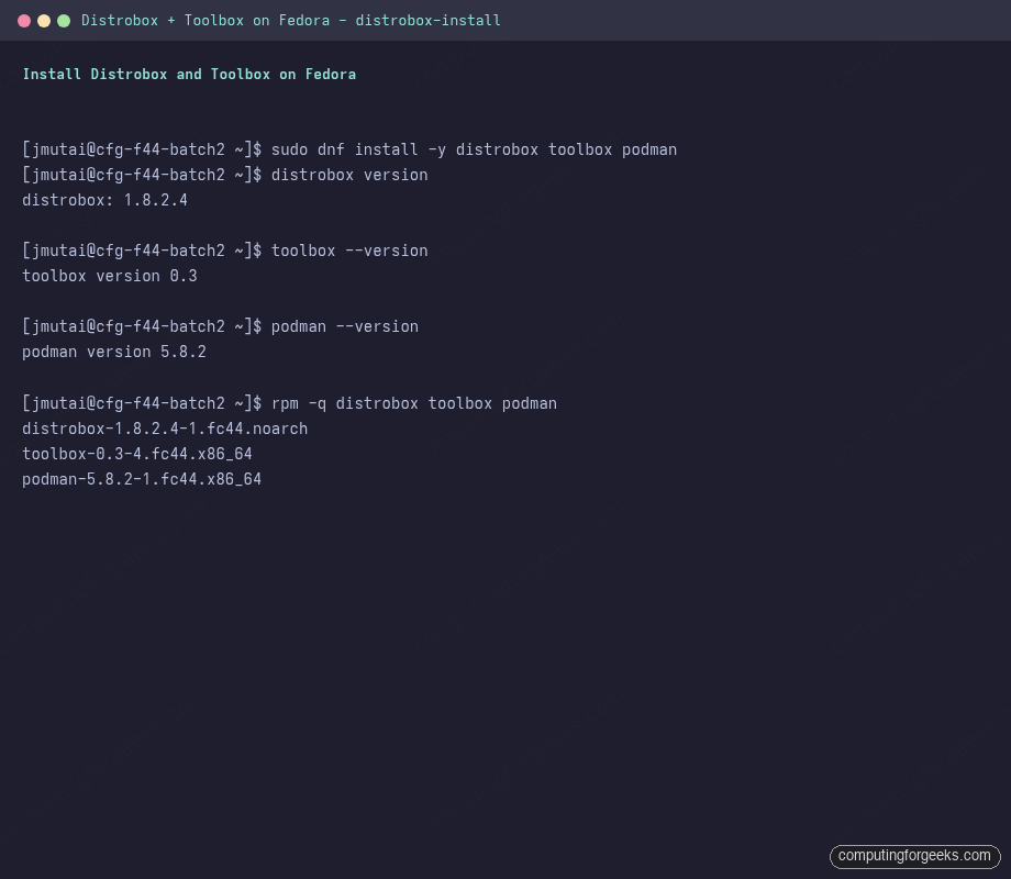 dnf install distrobox toolbox podman on Fedora