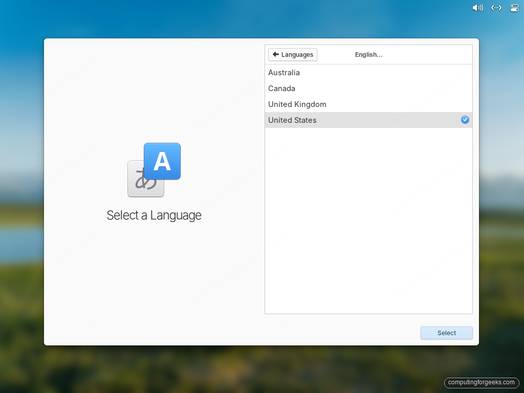 elementary OS installer regional dialect picker for English