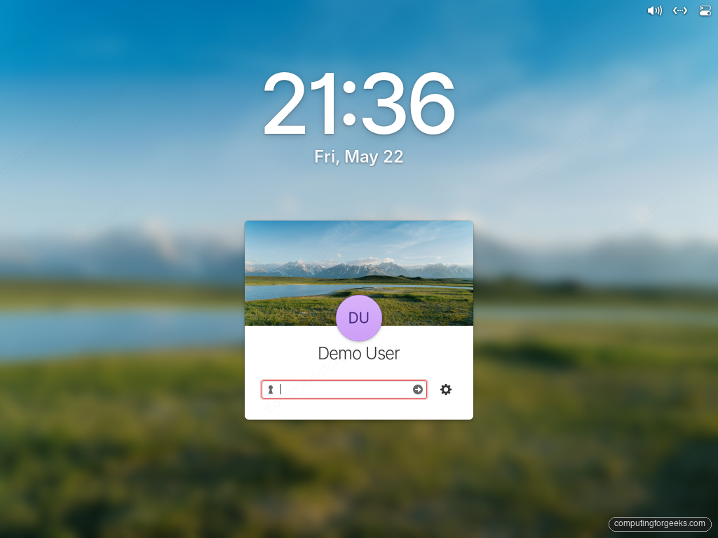 elementary OS login greeter showing Demo User password field