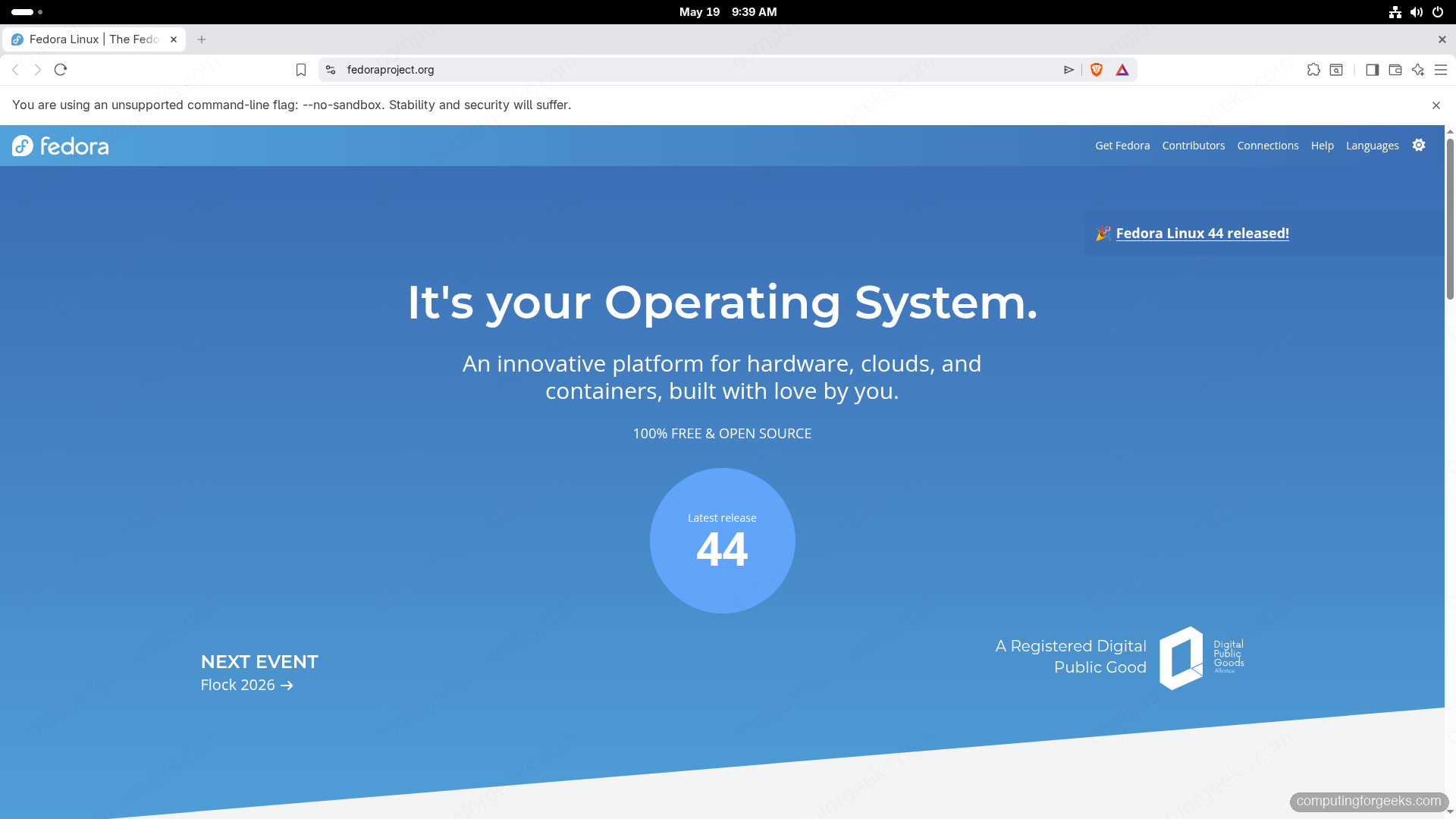 Brave browser Fedora 44 GNOME 50 fedoraproject.org Fedora 44 released