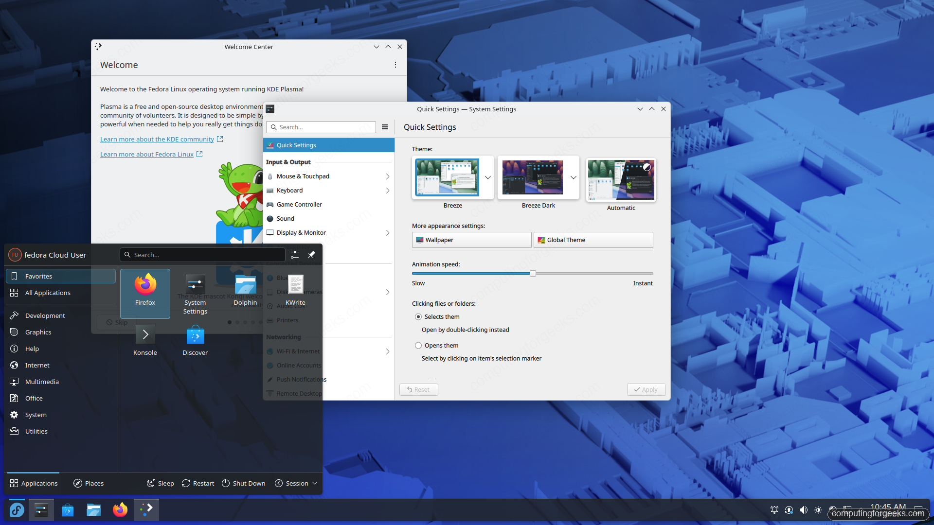 KDE Kickoff application launcher and favorites on Fedora 44