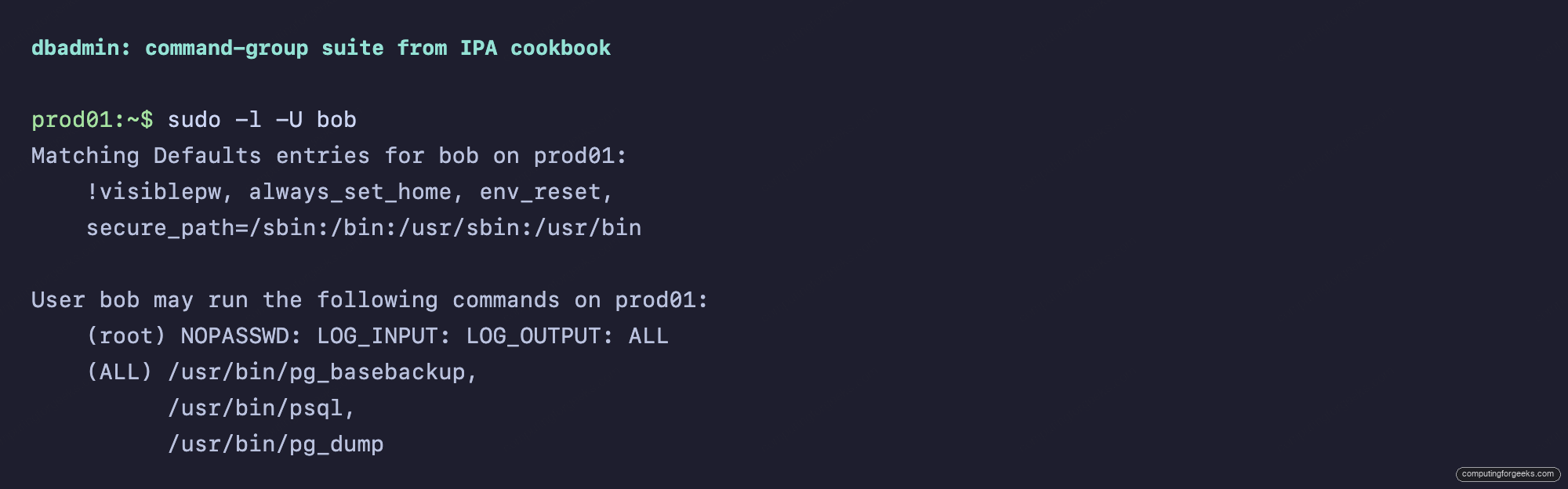 sudo -l for bob with db suite on prod01