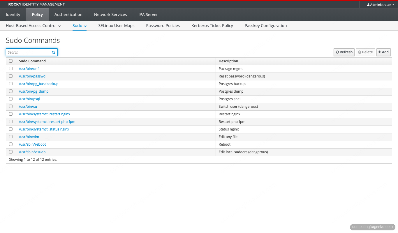 FreeIPA Sudo Commands catalog
