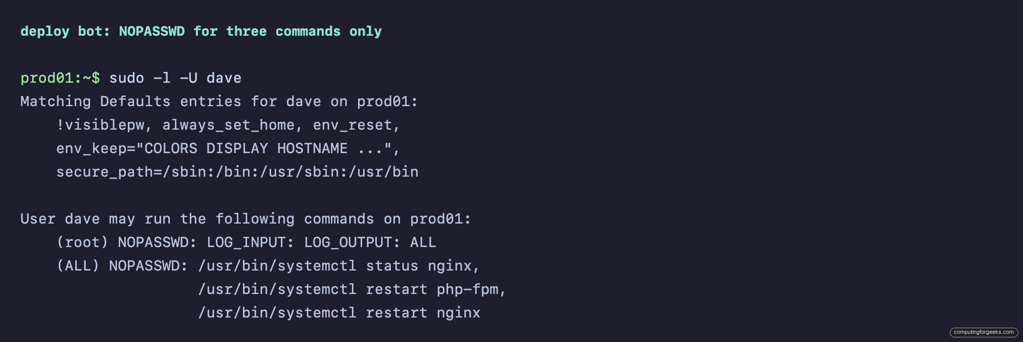 sudo -l for deploy bot dave on prod01