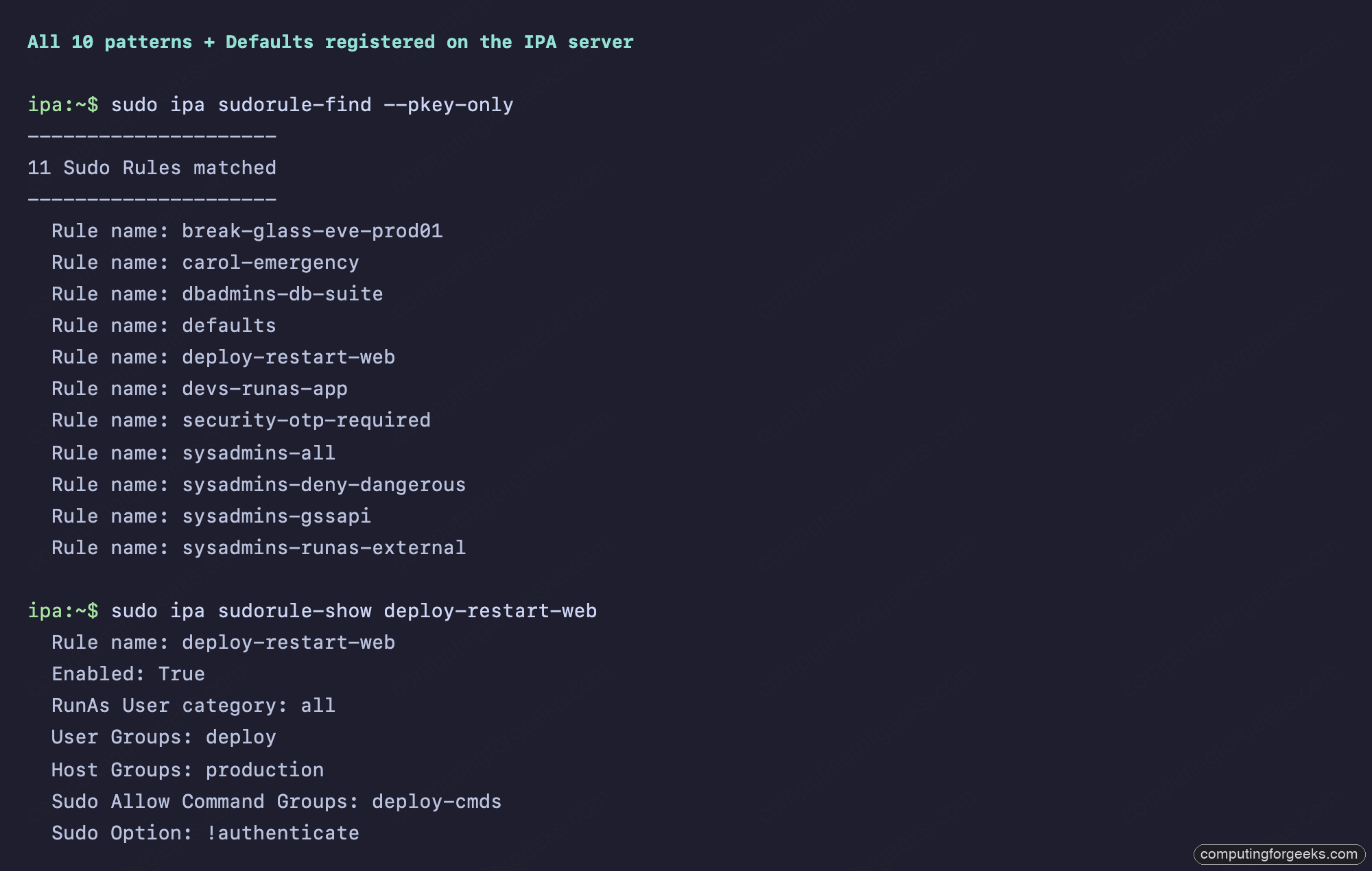 ipa sudorule-find showing all 11 rules