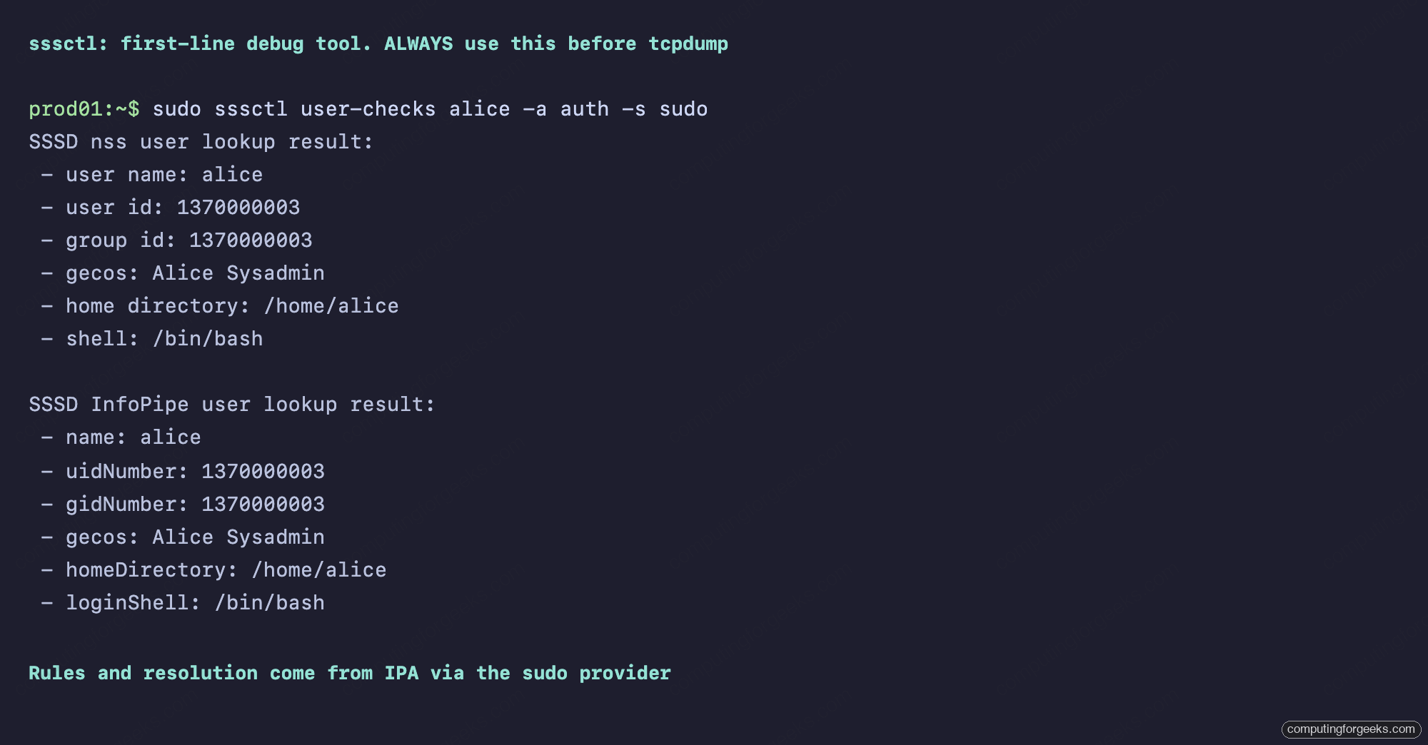 sssctl user-checks debug output