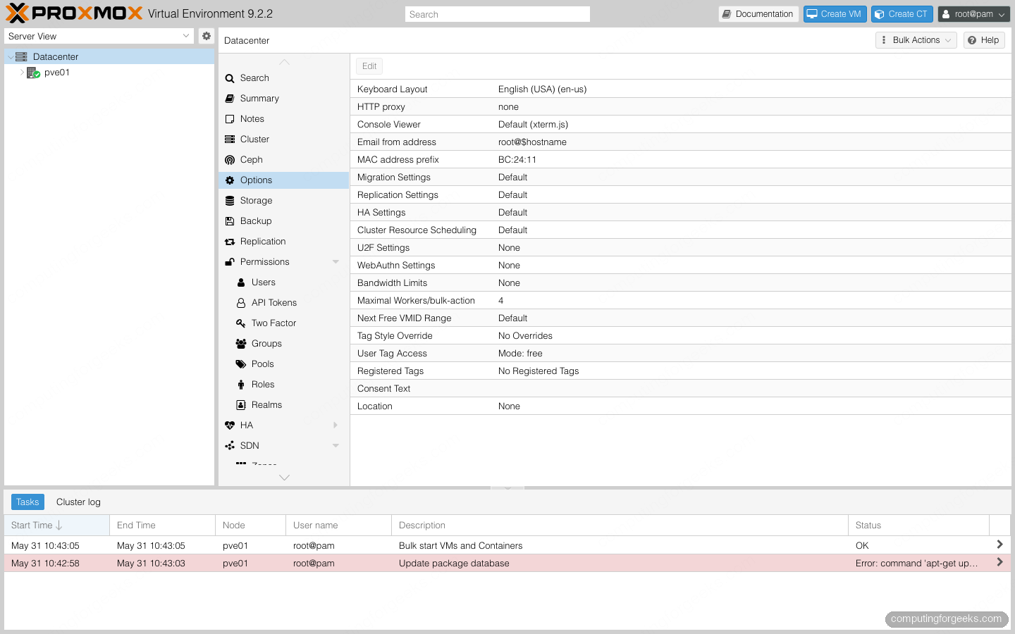 What is New in Proxmox VE 9 4 Proxmox VE 9 datacenter options panel