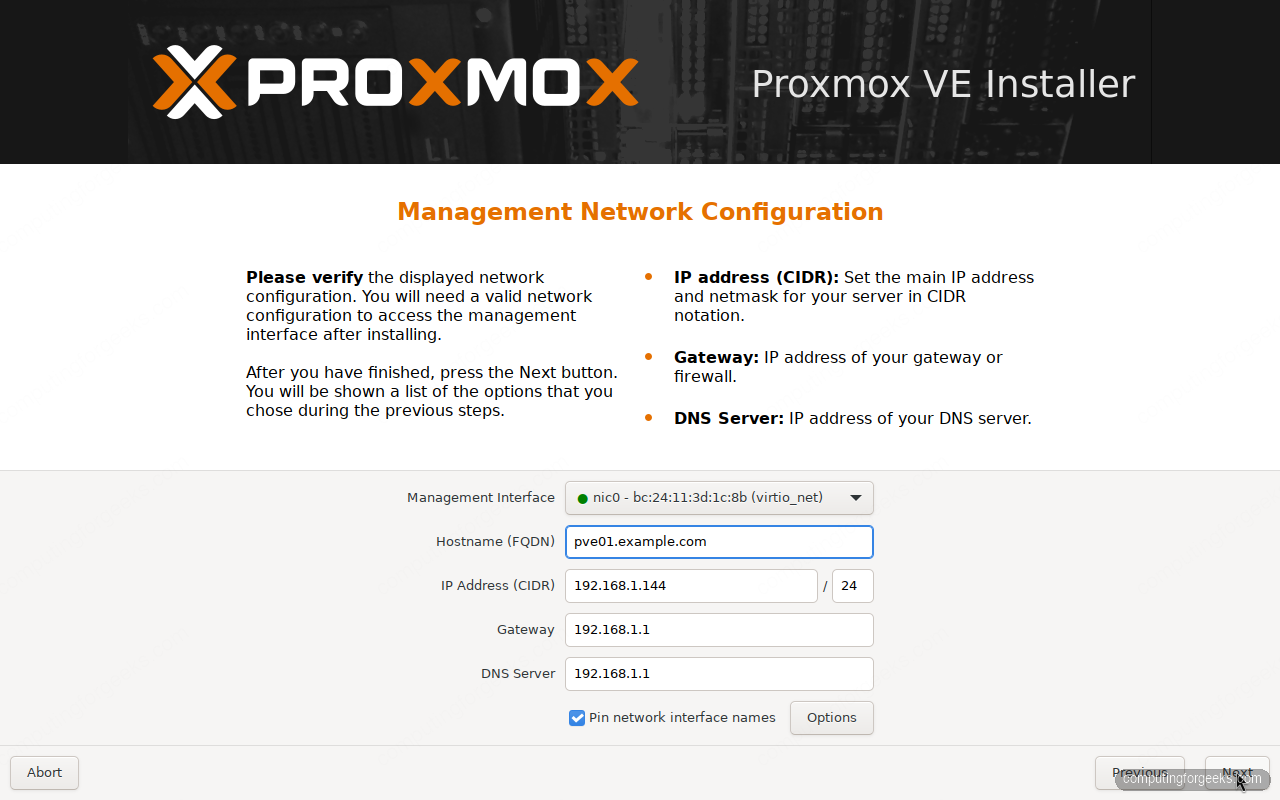 Proxmox VE 9 management network configuration