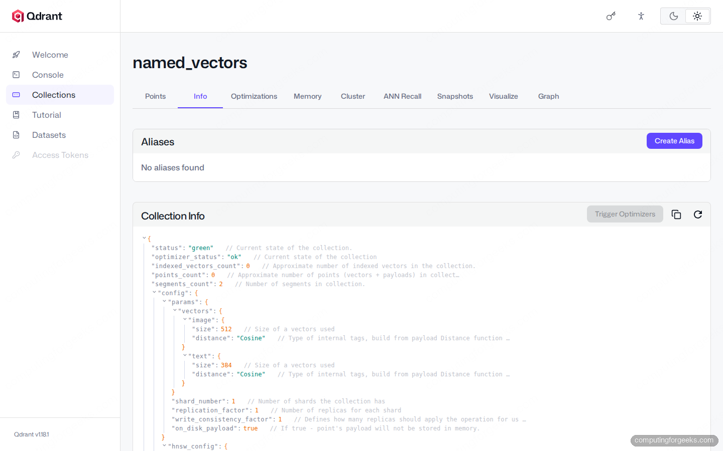 Qdrant named vectors config with text and image