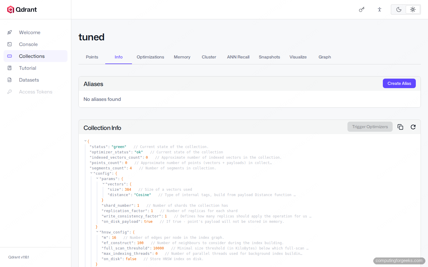 Qdrant optimizer config: segments, indexing, mmap