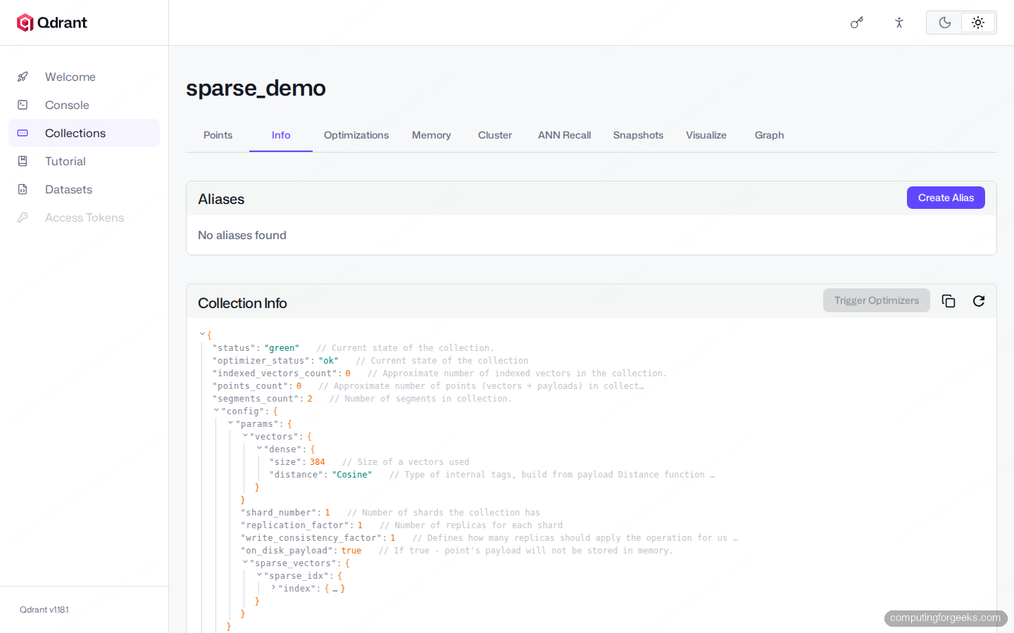 Qdrant sparse vectors config alongside dense