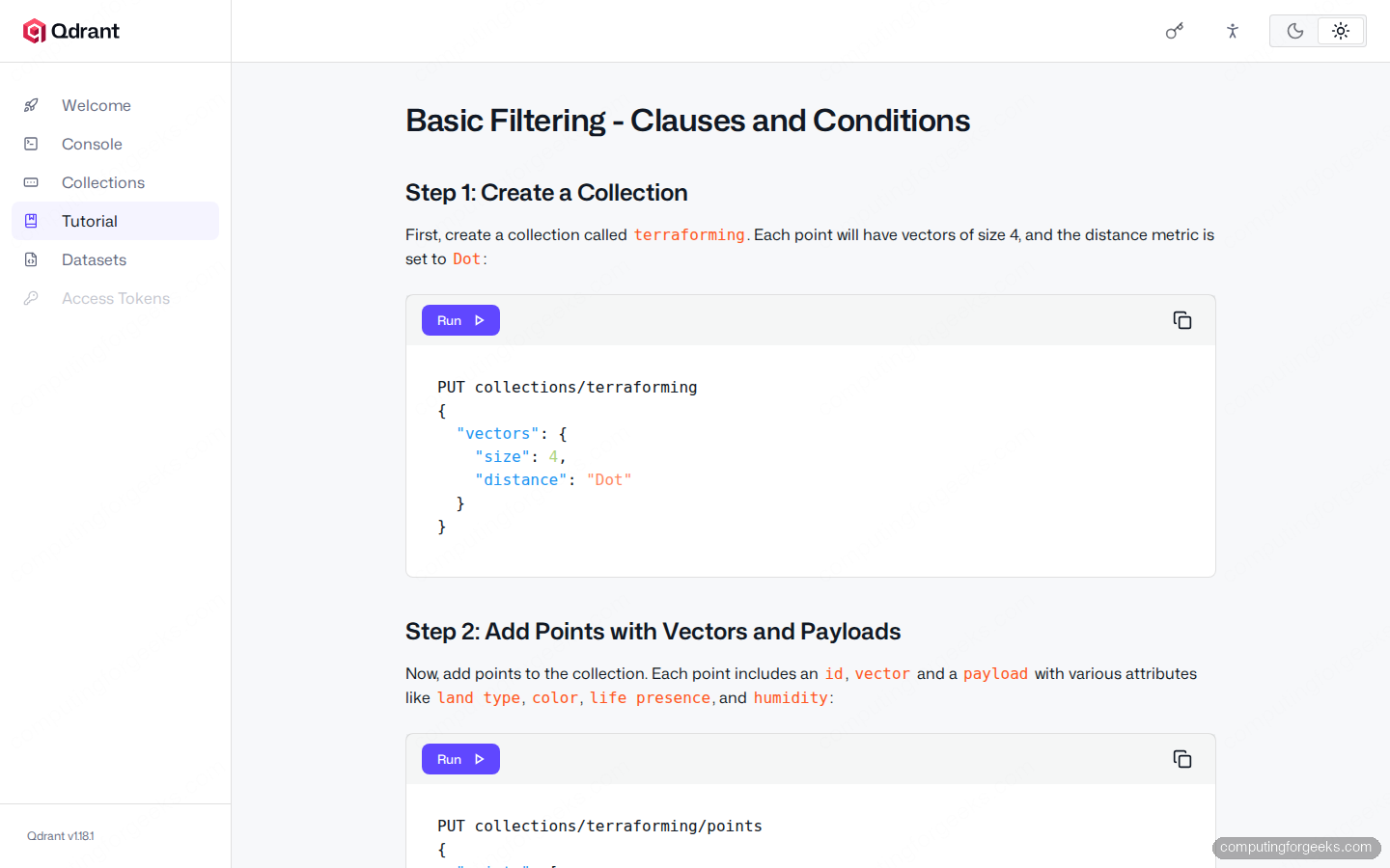 Qdrant Web UI Filtering tutorial