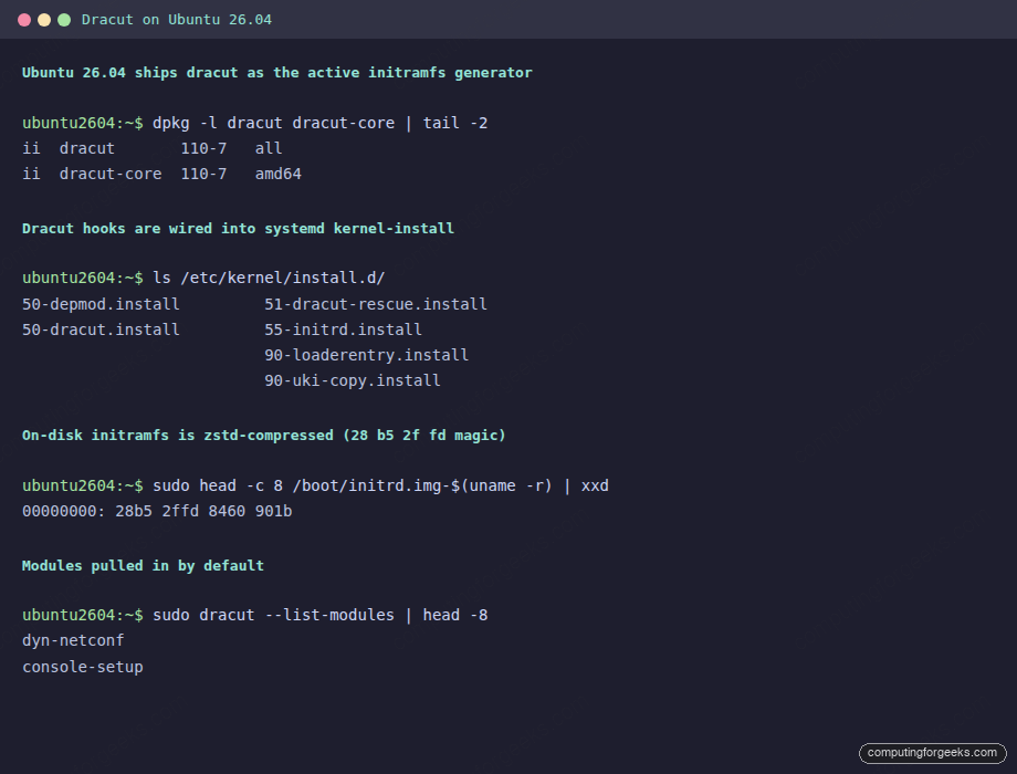 Dracut as the default initramfs generator on Ubuntu 26.04
