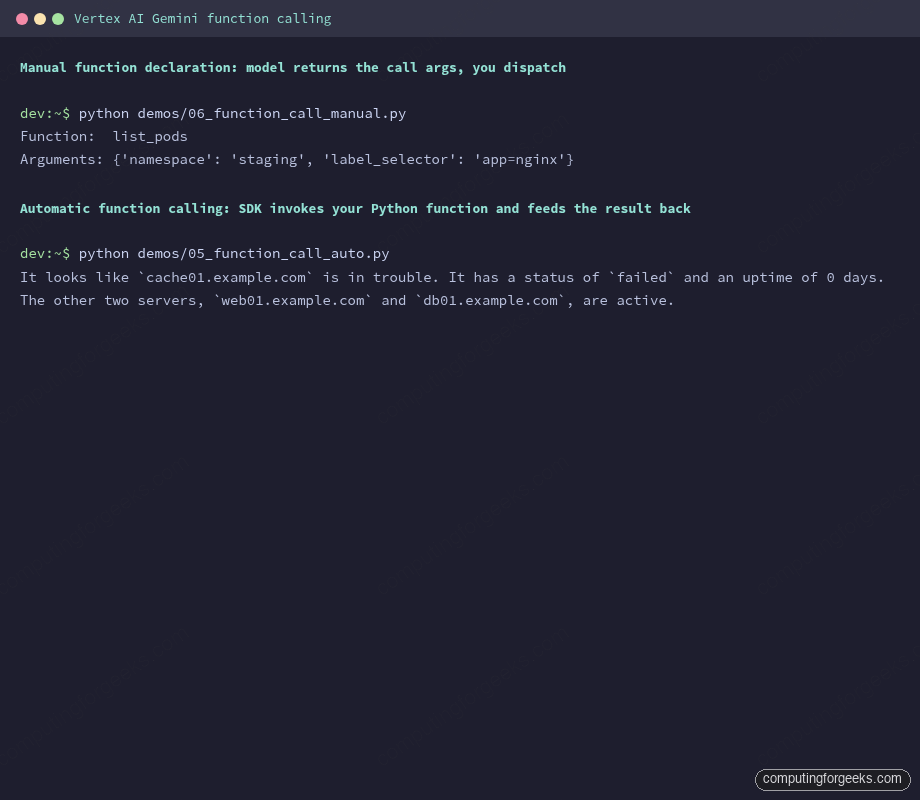 Manual function declaration plus the automatic function calling pattern