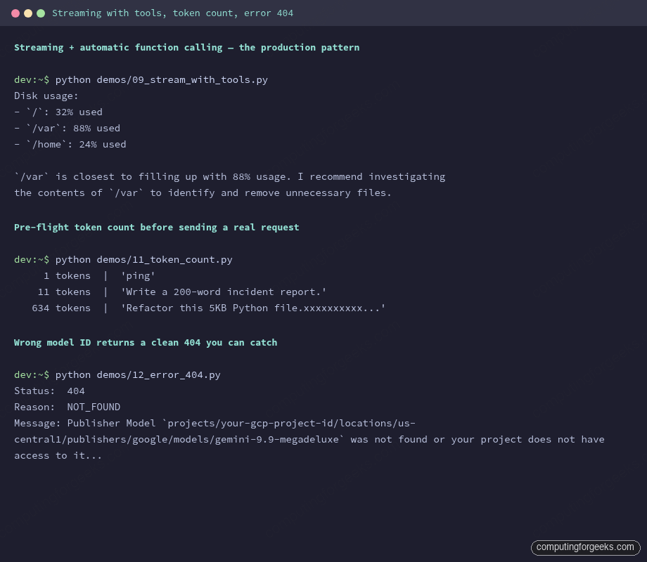Production pattern combining streaming with automatic function calling