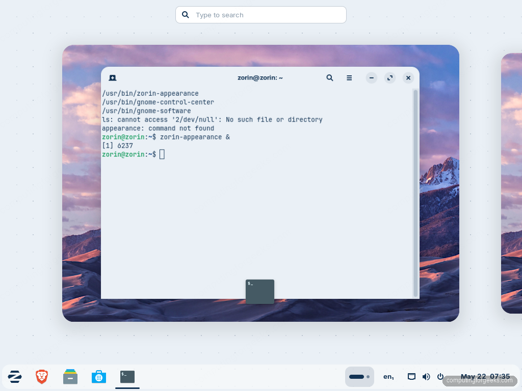 Zorin OS 18 GNOME Activities overview with workspace preview