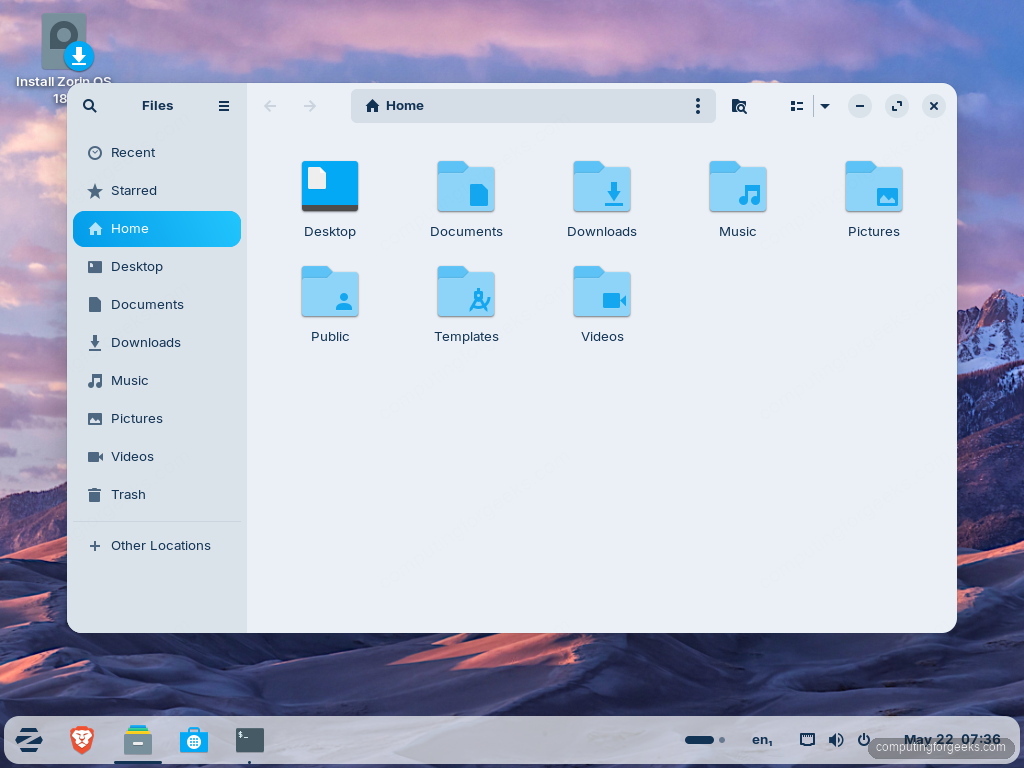 Zorin OS 18 GNOME Files file manager showing Home folder