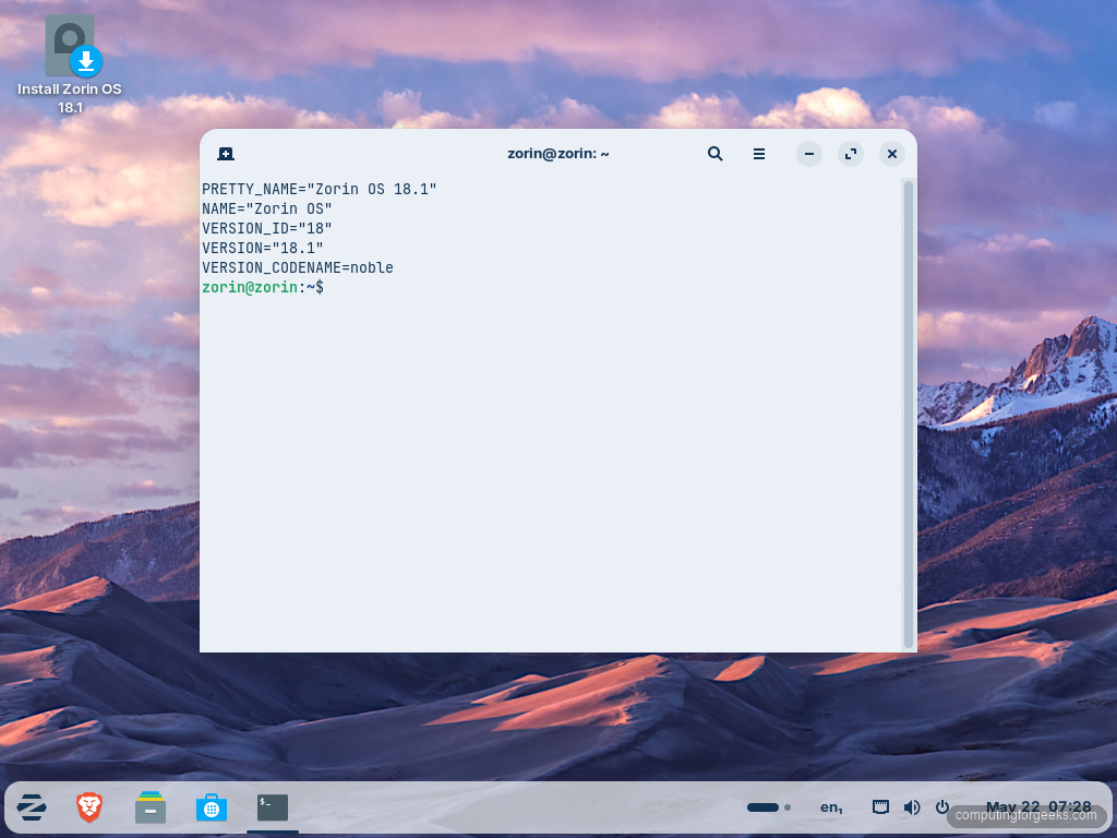 Zorin OS 18.1 terminal showing cat etc os-release