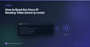 Cisco show ip route output with connected, OSPF, static, and default routes