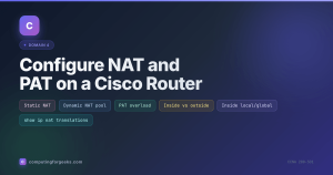 Configure NAT and PAT on a Cisco router, static NAT, dynamic NAT, and PAT overload